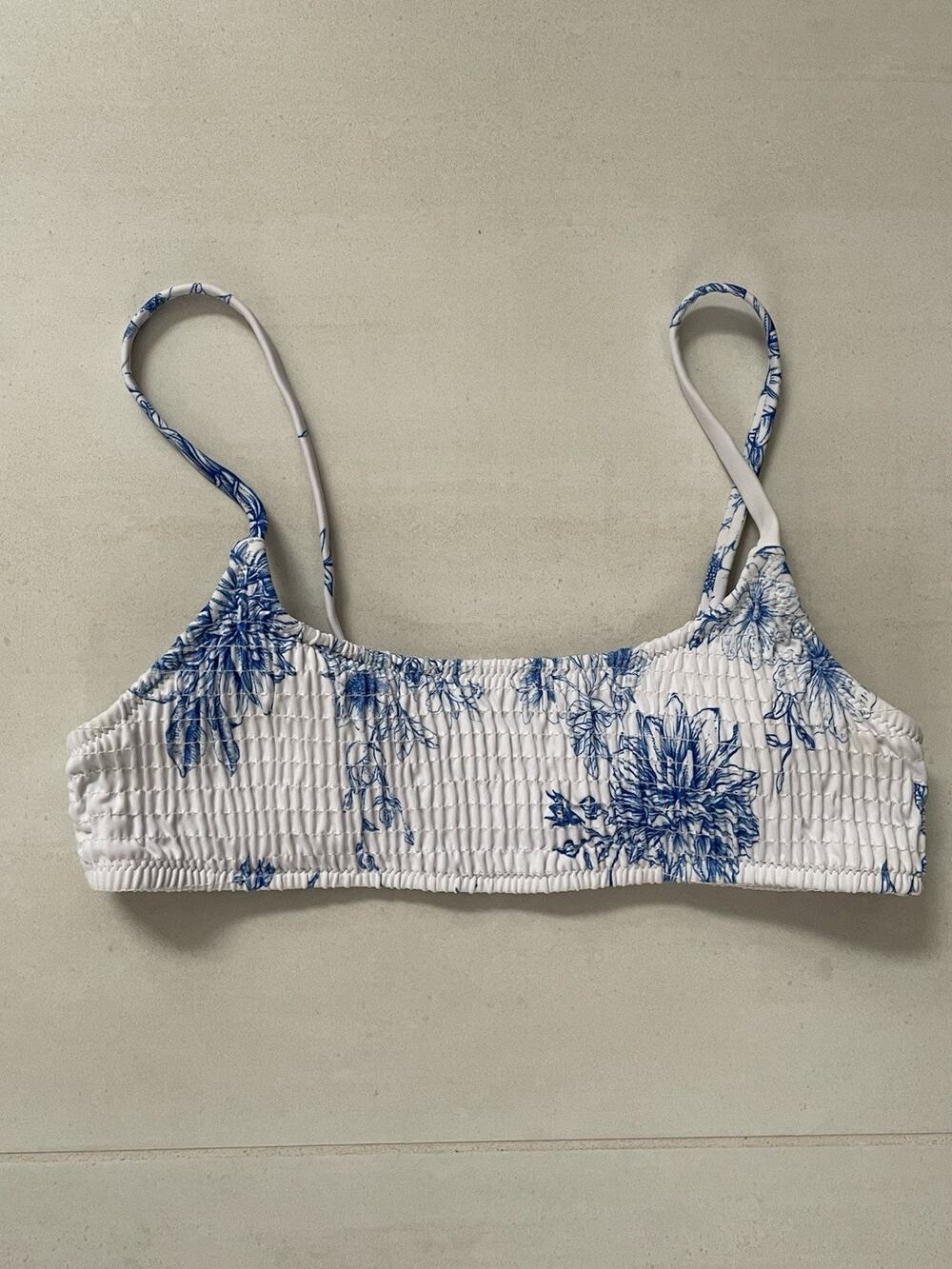 Summerhaus Swim Bralette Bikini Top Floral Toile Smocked Cottagecore Coquette